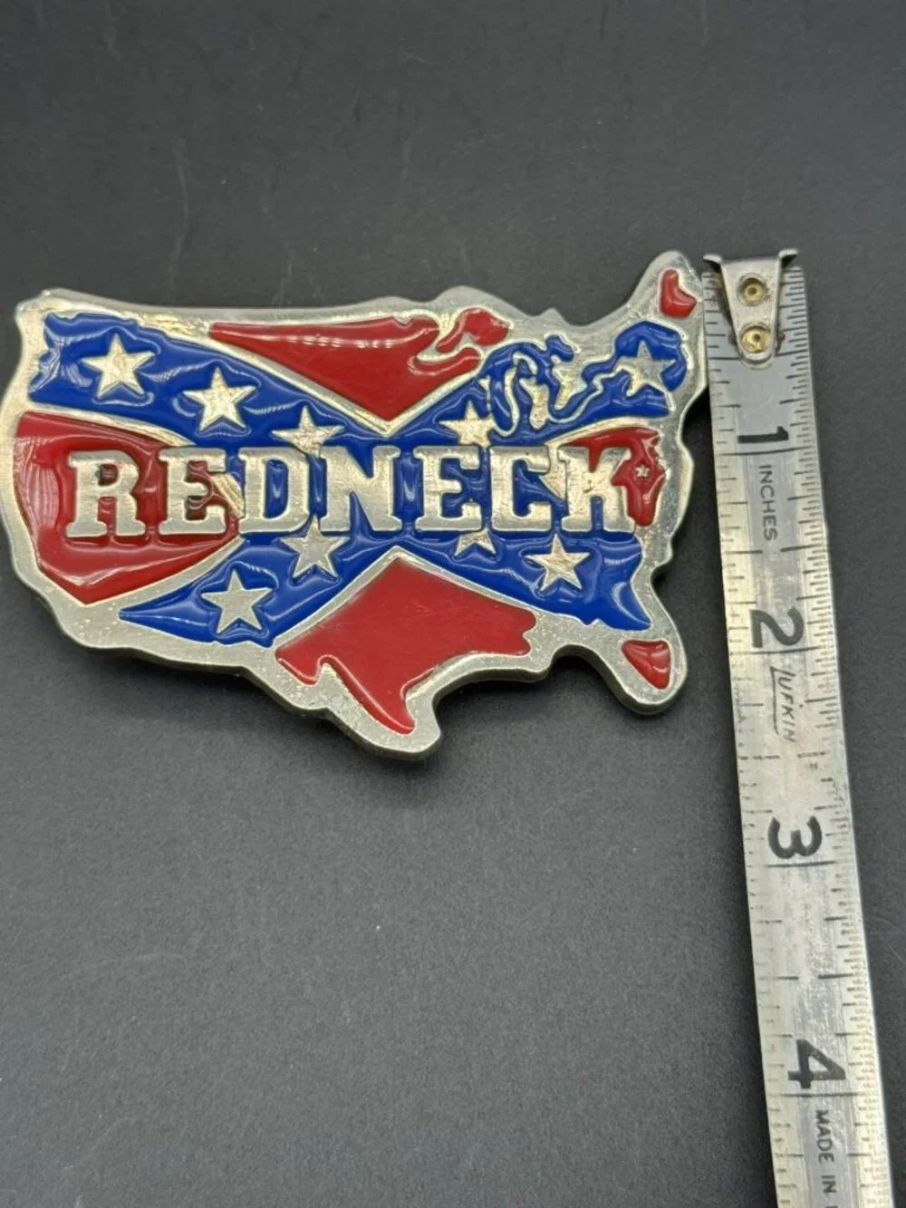 Redneck USA Map Belt Buckle Pewter & Enamel